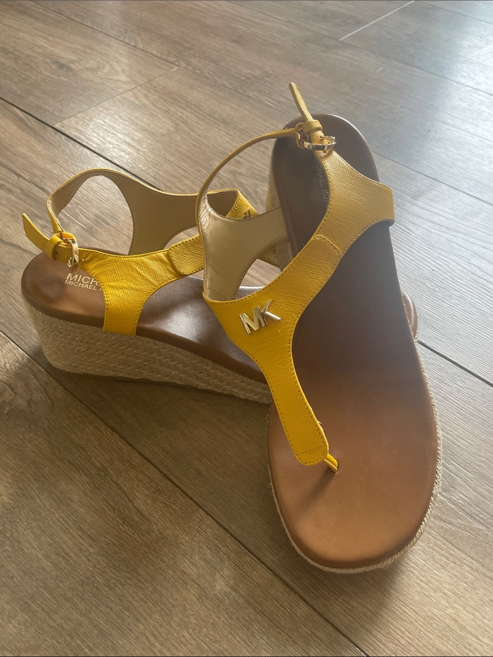 Michael Kors Yellow Leather Espadrille Wedge Sandals - Picture 2 of 9